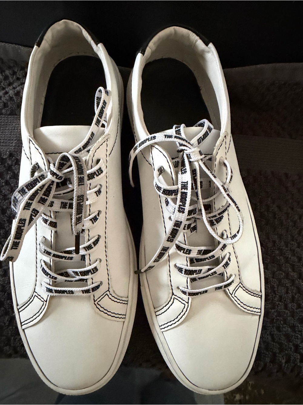 The Kooples White Leather Sneakers with Branded Black-Print Laces